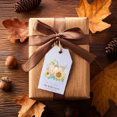 Pastel pompoen en boho bloemstuk op maat cadeaulabel