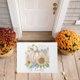 Pastel pompoen en boho bloemstuk op maat deurmat