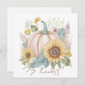 Pastel pompoen en boho bloemstuk op maat feestdagenkaart (Voorkant / Achterkant)