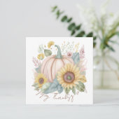 Pastel pompoen en boho bloemstuk op maat feestdagenkaart (Staand voorkant)