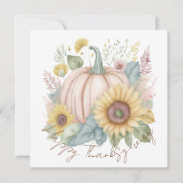 Pastel pompoen en boho bloemstuk op maat feestdagenkaart