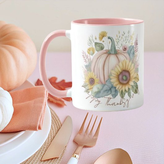 Pastel pompoen en boho bloemstuk op maat mok