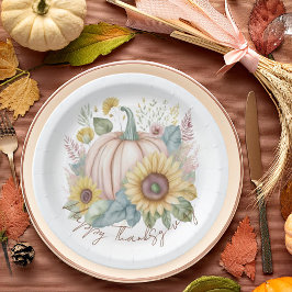 Pastel pompoen en boho bloemstuk op maat papieren bordje