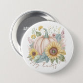 Pastel pompoen en boho bloemstuk op maat ronde button 7,6 cm (Voorkant /achterkant)