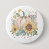Pastel pompoen en boho bloemstuk op maat ronde button 7,6 cm (Voorkant)