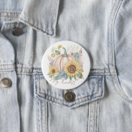 Pastel pompoen en boho bloemstuk op maat ronde button 7,6 cm