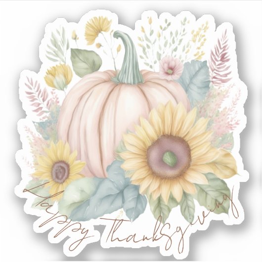 Pastel pompoen en boho bloemstuk op maat sticker (Voorkant)