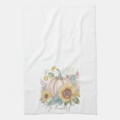 Pastel pompoen en boho bloemstuk op maat theedoek (Verticaal)