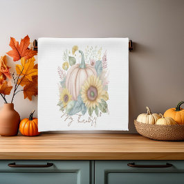 Pastel pompoen en boho bloemstuk op maat theedoek