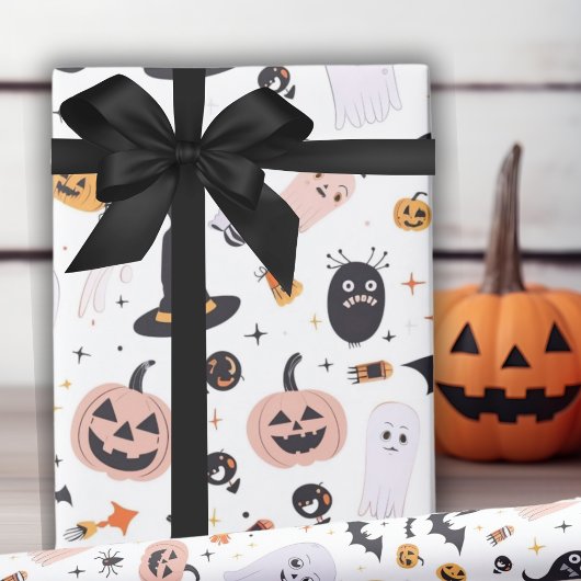 Pastel pompoen en grillige Halloween wezens Cadeaupapier