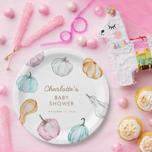 Pastel Pompoen Geslacht Neutraal Herfst Baby showe Papieren Bordje (Feest)