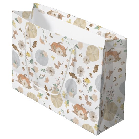 Pastel Pompoen Herfst Floral Gift Bag Groot Cadeauzakje (Voorkant Gekanteld)