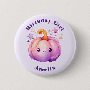 Pastel Pompoen met Sterren Schattig Verjaardagsmei Ronde Button 5,7 Cm