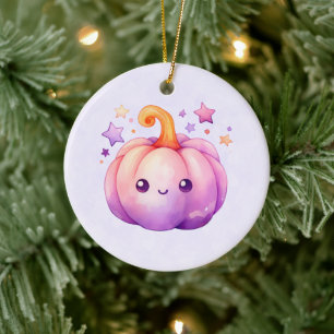 Pastel Pompoen met Sterren Zachte Droomstemming Keramisch Ornament