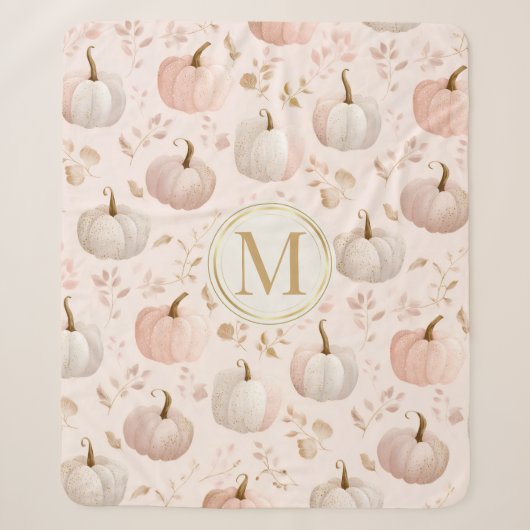 Pastel Pompoen Monogram – Gepersonaliseerde Initia Sherpa Deken (Voorkant)