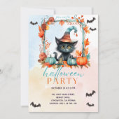 Pastel Pompoen Patch Zwarte Kat Halloween Feest Kaart (Voorkant)