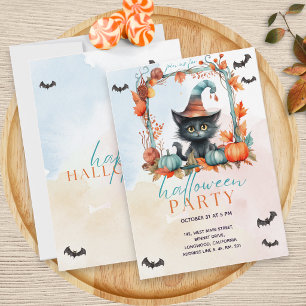 Pastel Pompoen Patch Zwarte kat Halloween Party Kaart
