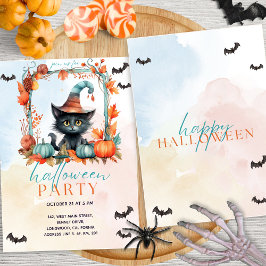 Pastel Pompoen Patch Zwarte kat Halloween Party Kaart