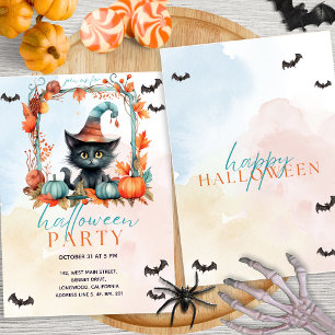 Pastel Pompoen Patch Zwarte kat Halloween Party Kaart