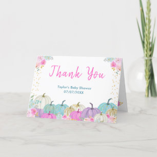 Pastel Pompoenen Bloemige Baby Shower Bedankkaart
