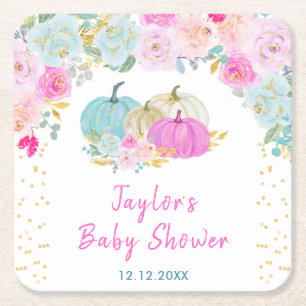Pastel Pompoenen Bloemige Baby Shower Kartonnen Onderzetters