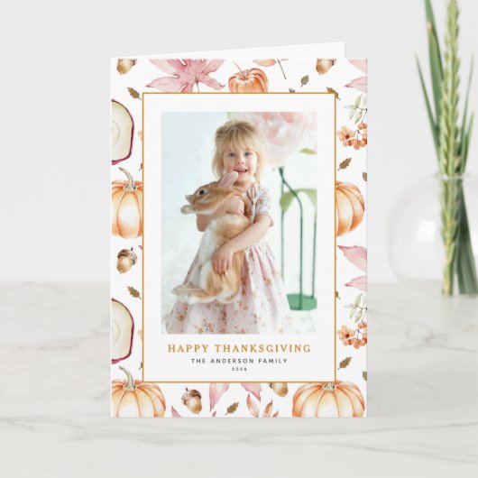 Pastel pompoenen en appels Thanksgiving Foto Feestdagen Kaart (Voorkant)