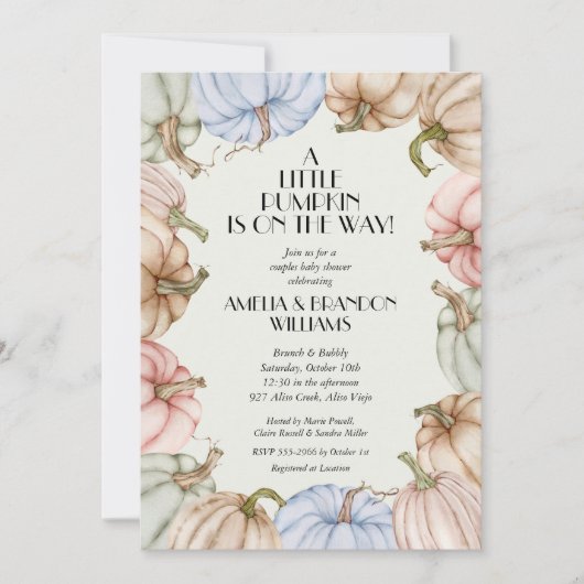 Pastel Pompoenen Groen Baby shower Kaart (Voorkant)