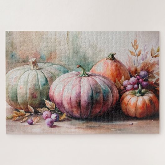 Pastel Pompoenen Waterverf, Herfst Oogst Kunst Legpuzzel (Horizontaal)
