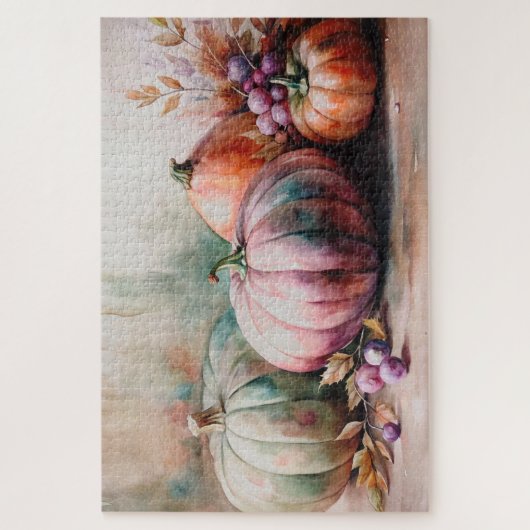 Pastel Pompoenen Waterverf, Herfst Oogst Kunst Legpuzzel (Verticaal)
