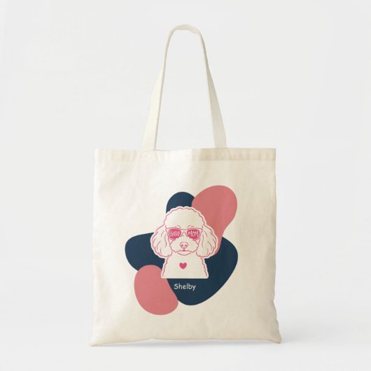 Pastel Poodle Moeder Custom Naam Boodschappentas Tote Bag (Voorkant)