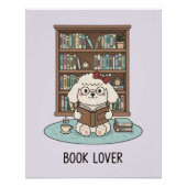 Pastel Poodle Puppy Dog with Books Glossy Poster (Voorkant)