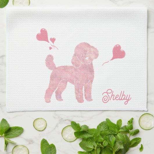 Pastel Poodle Silhouette Valentine Custom Name Theedoek (Gevouwen)