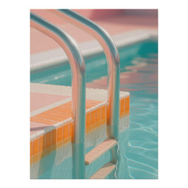 Pastel Pool Ladder Summer - Aesthetic Orange Retro Perfect Poster