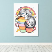 Pastel Pootjes & Regenboog Drankjes Canvas Afdruk (Insitu (Houten vloer))