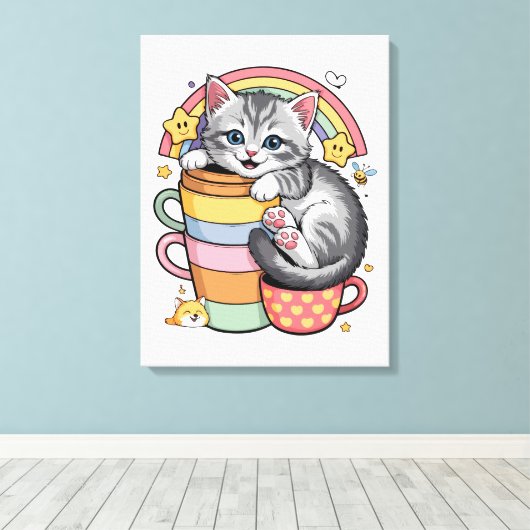 Pastel Pootjes & Regenboog Drankjes Canvas Afdruk (Insitu (Houten vloer))