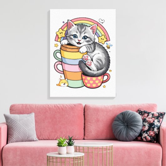 Pastel Pootjes & Regenboog Drankjes Canvas Afdruk (Insitu (Woonkamer))