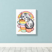 Pastel Pootjes & Regenboog Sips Canvas Afdruk (Insitu (Houten vloer))