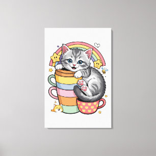 Pastel Pootjes & Regenboog Slokjes Canvas Afdruk