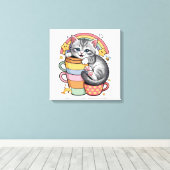 Pastel Pootjes & Regenboogdrankjes Canvas Afdruk (Insitu (Houten vloer))