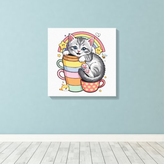 Pastel Pootjes & Regenboogdrankjes Canvas Afdruk (Insitu (Houten vloer))