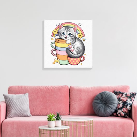 Pastel Pootjes & Regenboogdrankjes Canvas Afdruk (Insitu (Woonkamer))