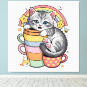 Pastel Pootjes & Regenboogslokjes Canvas Afdruk (Insitu (Houten vloer))