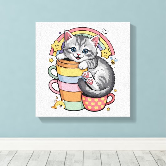 Pastel Pootjes & Regenboogslokjes Canvas Afdruk (Insitu (Houten vloer))