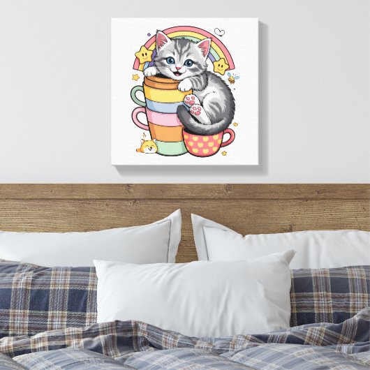 Pastel Pootjes & Regenboogslokjes Canvas Afdruk (Insitu (Slaapkamer))