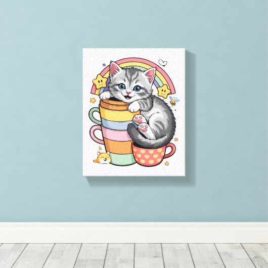 Pastel Pootjes & Regenboomsipjes Canvas Afdruk (Insitu (Houten vloer))