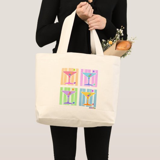 PASTEL POP ART MARTINIS GROTE TOTE BAG (Voorkant (product))