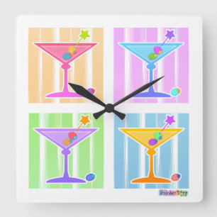 PASTEL POP ART MARTINIS VIERKANTE KLOK