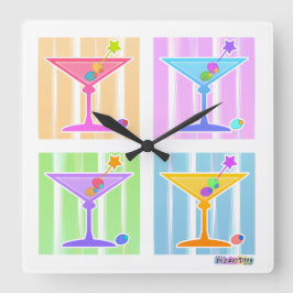 PASTEL POP ART MARTINIS VIERKANTE KLOK