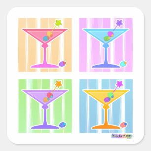 PASTEL POP ART MARTINIS VIERKANTE STICKER