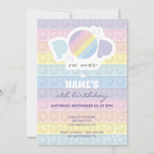 Pastel Pop it Birthday Party Invitation Kaart (Voorkant)